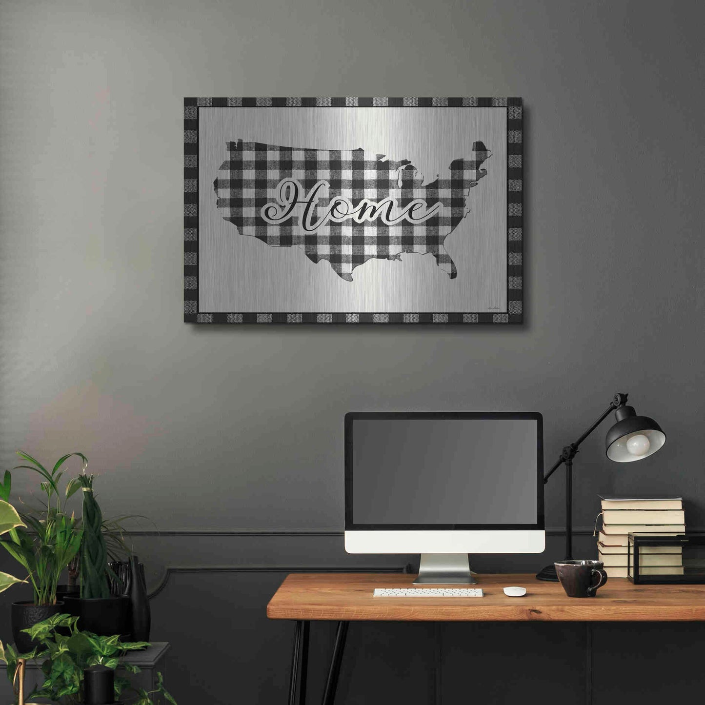 Luxe Metal Art 'USA Home Plaid' by Lori Deiter, Metal Wall Art,36x24