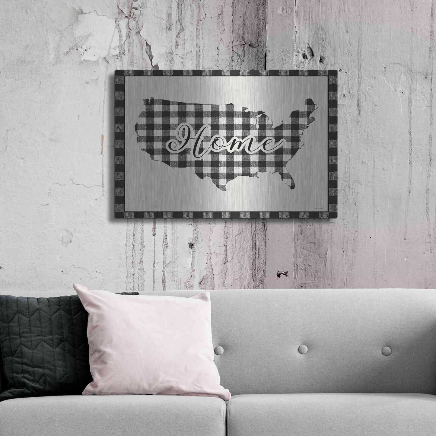 Luxe Metal Art 'USA Home Plaid' by Lori Deiter, Metal Wall Art,36x24