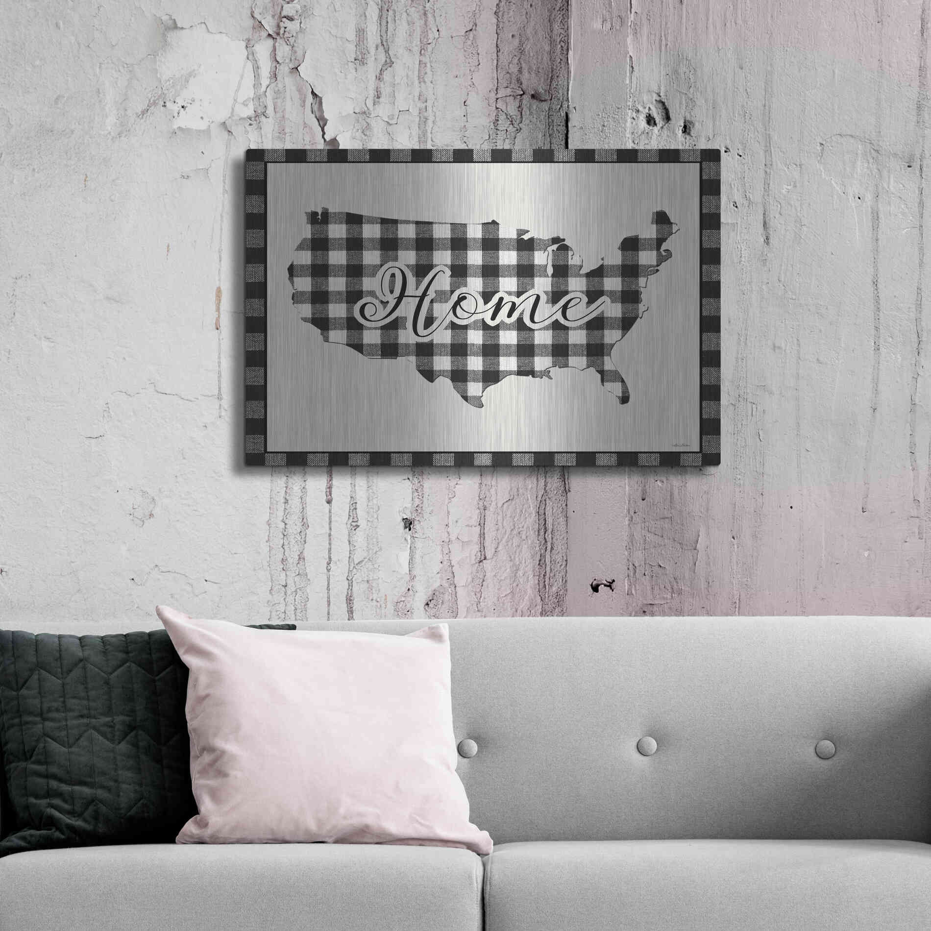 Luxe Metal Art 'USA Home Plaid' by Lori Deiter, Metal Wall Art,36x24