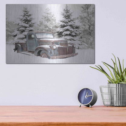 Luxe Metal Art 'Chevy at the Tree Farm' by Lori Deiter, Metal Wall Art,16x12