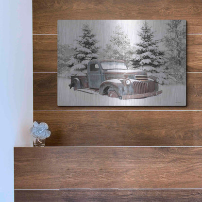 Luxe Metal Art 'Chevy at the Tree Farm' by Lori Deiter, Metal Wall Art,16x12