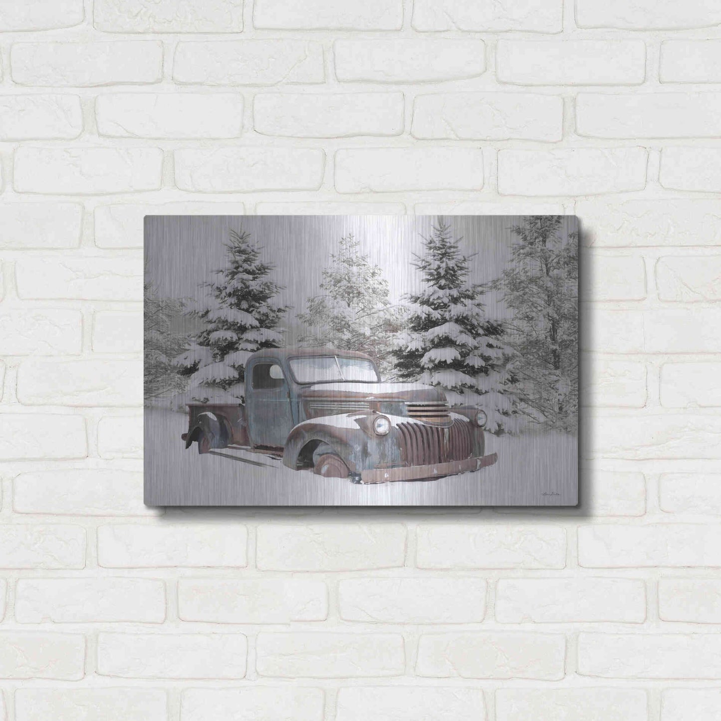 Luxe Metal Art 'Chevy at the Tree Farm' by Lori Deiter, Metal Wall Art,24x16