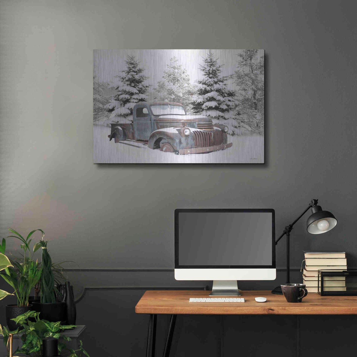 Luxe Metal Art 'Chevy at the Tree Farm' by Lori Deiter, Metal Wall Art,36x24