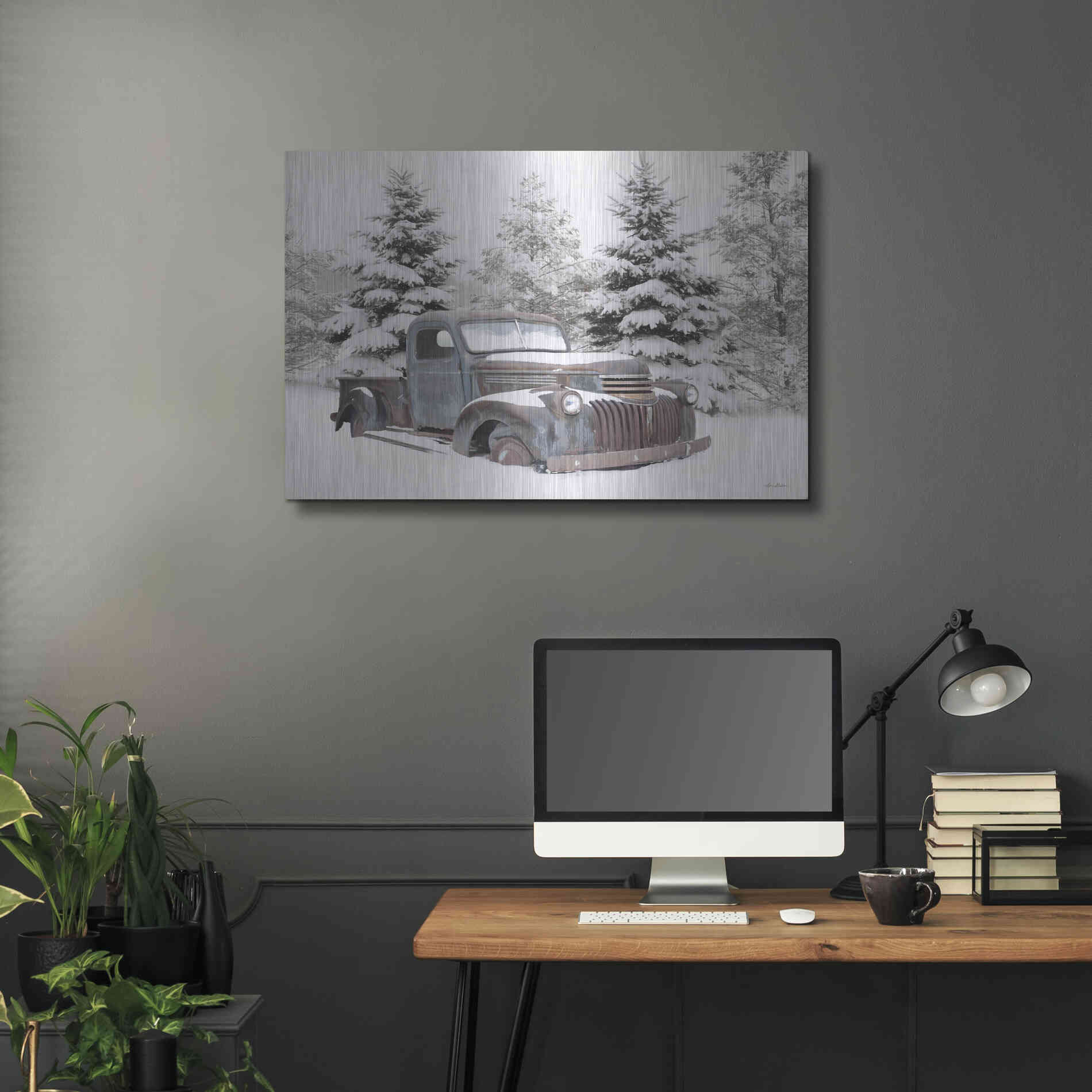 Luxe Metal Art 'Chevy at the Tree Farm' by Lori Deiter, Metal Wall Art,36x24