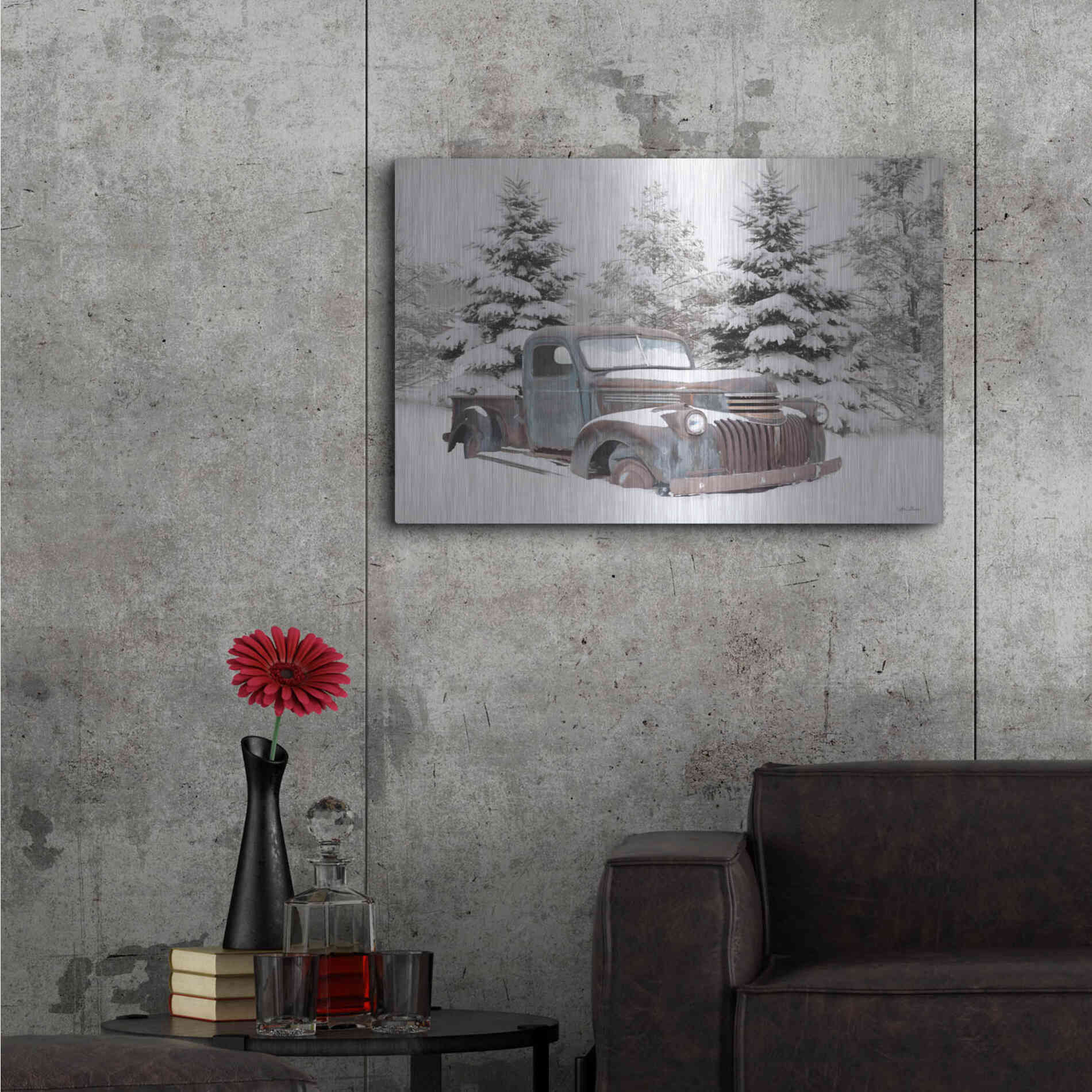 Luxe Metal Art 'Chevy at the Tree Farm' by Lori Deiter, Metal Wall Art,36x24