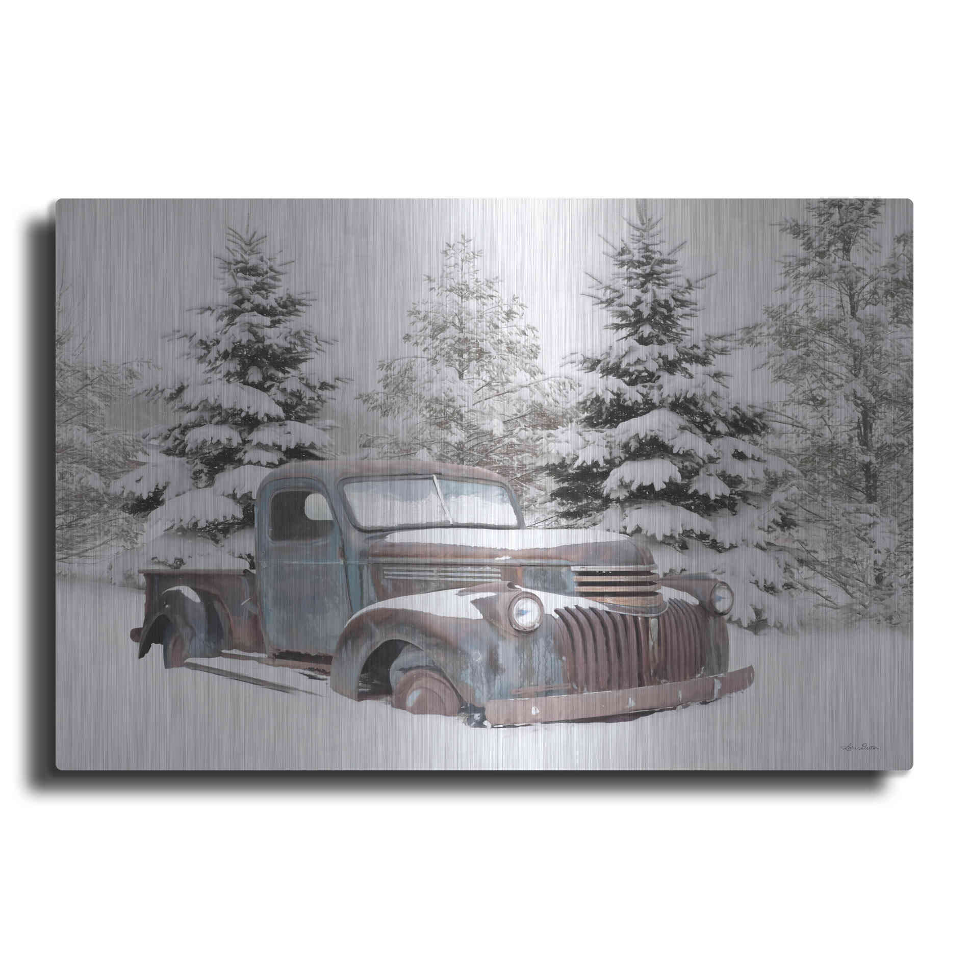 Luxe Metal Art 'Chevy at the Tree Farm' by Lori Deiter, Metal Wall Art
