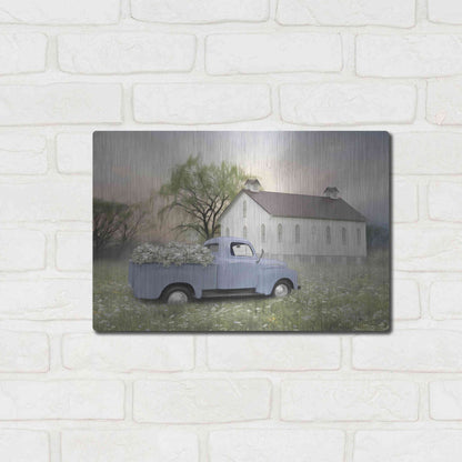 Luxe Metal Art 'Blue Ford at Barn' by Lori Deiter, Metal Wall Art,16x12