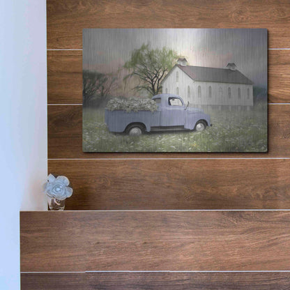Luxe Metal Art 'Blue Ford at Barn' by Lori Deiter, Metal Wall Art,16x12
