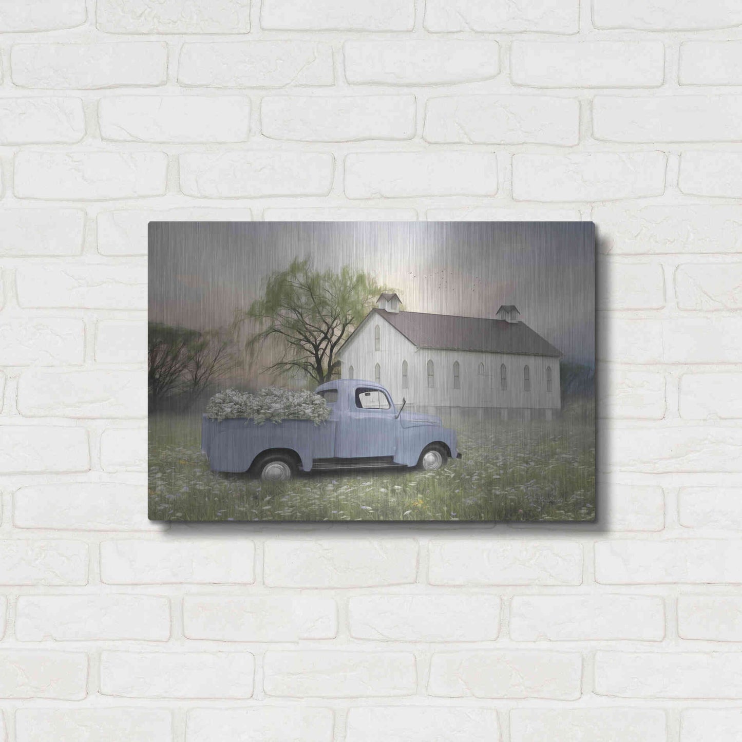 Luxe Metal Art 'Blue Ford at Barn' by Lori Deiter, Metal Wall Art,24x16