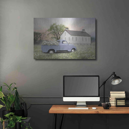 Luxe Metal Art 'Blue Ford at Barn' by Lori Deiter, Metal Wall Art,36x24