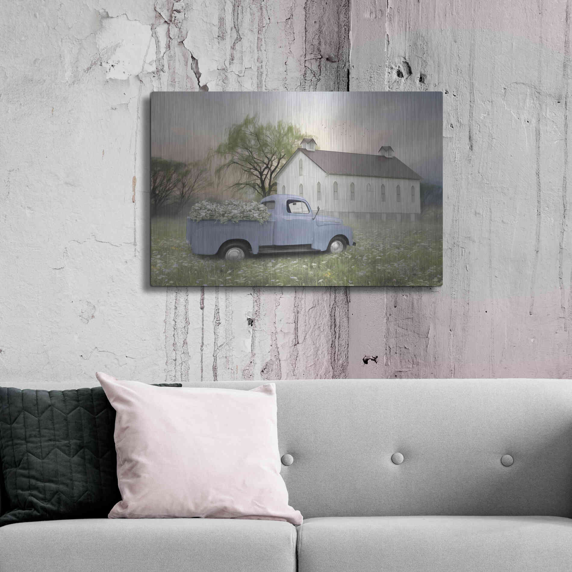 Luxe Metal Art 'Blue Ford at Barn' by Lori Deiter, Metal Wall Art,36x24