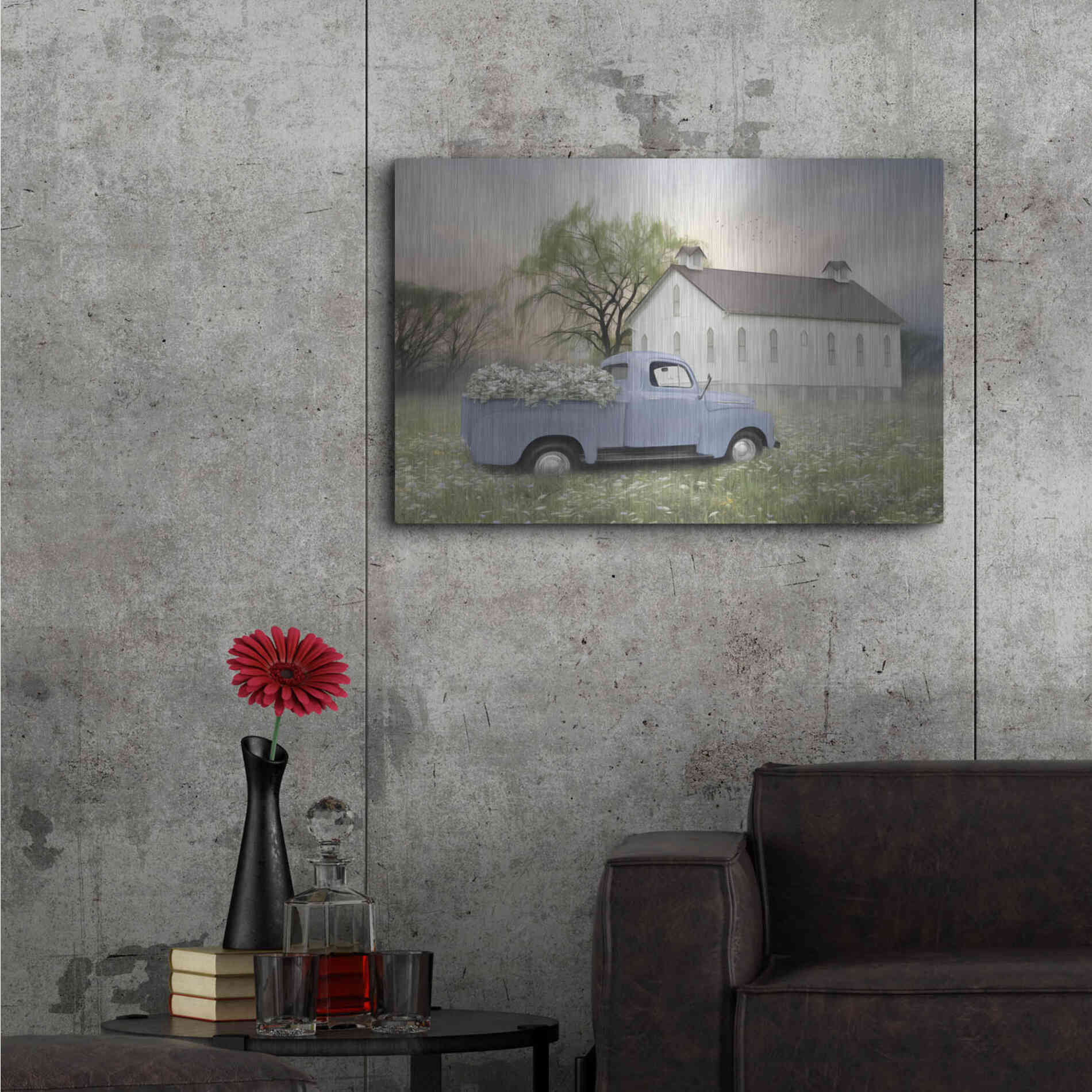 Luxe Metal Art 'Blue Ford at Barn' by Lori Deiter, Metal Wall Art,36x24