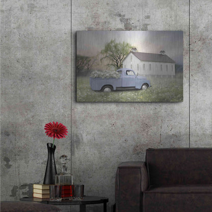 Luxe Metal Art 'Blue Ford at Barn' by Lori Deiter, Metal Wall Art,36x24