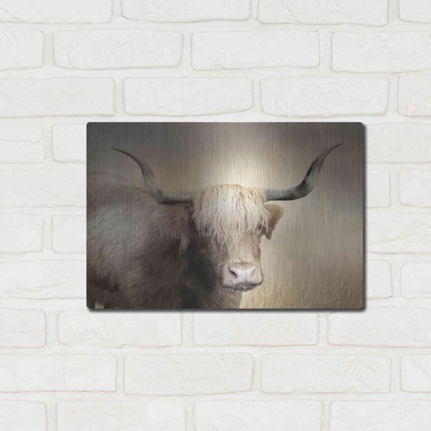 Luxe Metal Art 'Highland Cow in Golden Grass' by Lori Deiter, Metal Wall Art,16x12