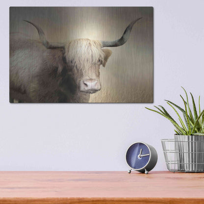 Luxe Metal Art 'Highland Cow in Golden Grass' by Lori Deiter, Metal Wall Art,16x12