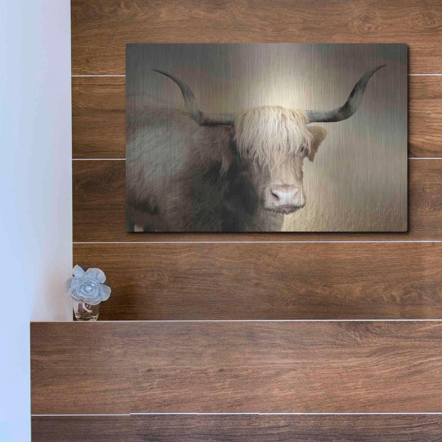 Luxe Metal Art 'Highland Cow in Golden Grass' by Lori Deiter, Metal Wall Art,16x12