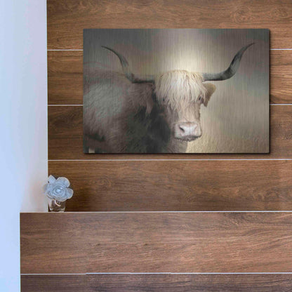 Luxe Metal Art 'Highland Cow in Golden Grass' by Lori Deiter, Metal Wall Art,16x12