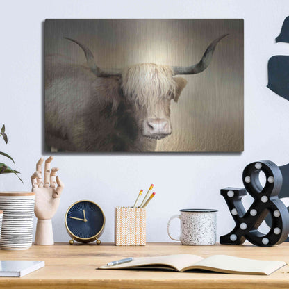 Luxe Metal Art 'Highland Cow in Golden Grass' by Lori Deiter, Metal Wall Art,16x12