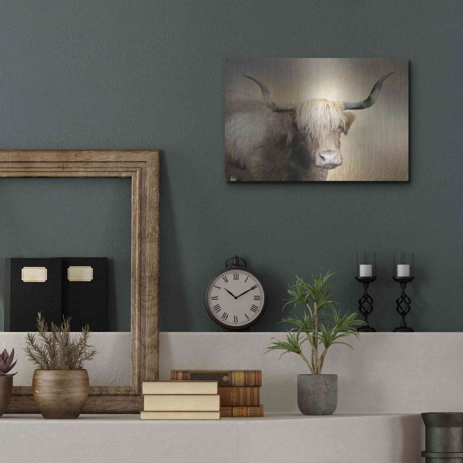 Luxe Metal Art 'Highland Cow in Golden Grass' by Lori Deiter, Metal Wall Art,16x12