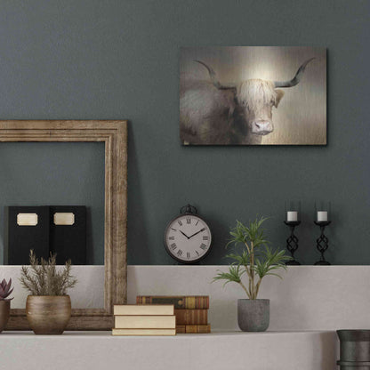 Luxe Metal Art 'Highland Cow in Golden Grass' by Lori Deiter, Metal Wall Art,16x12