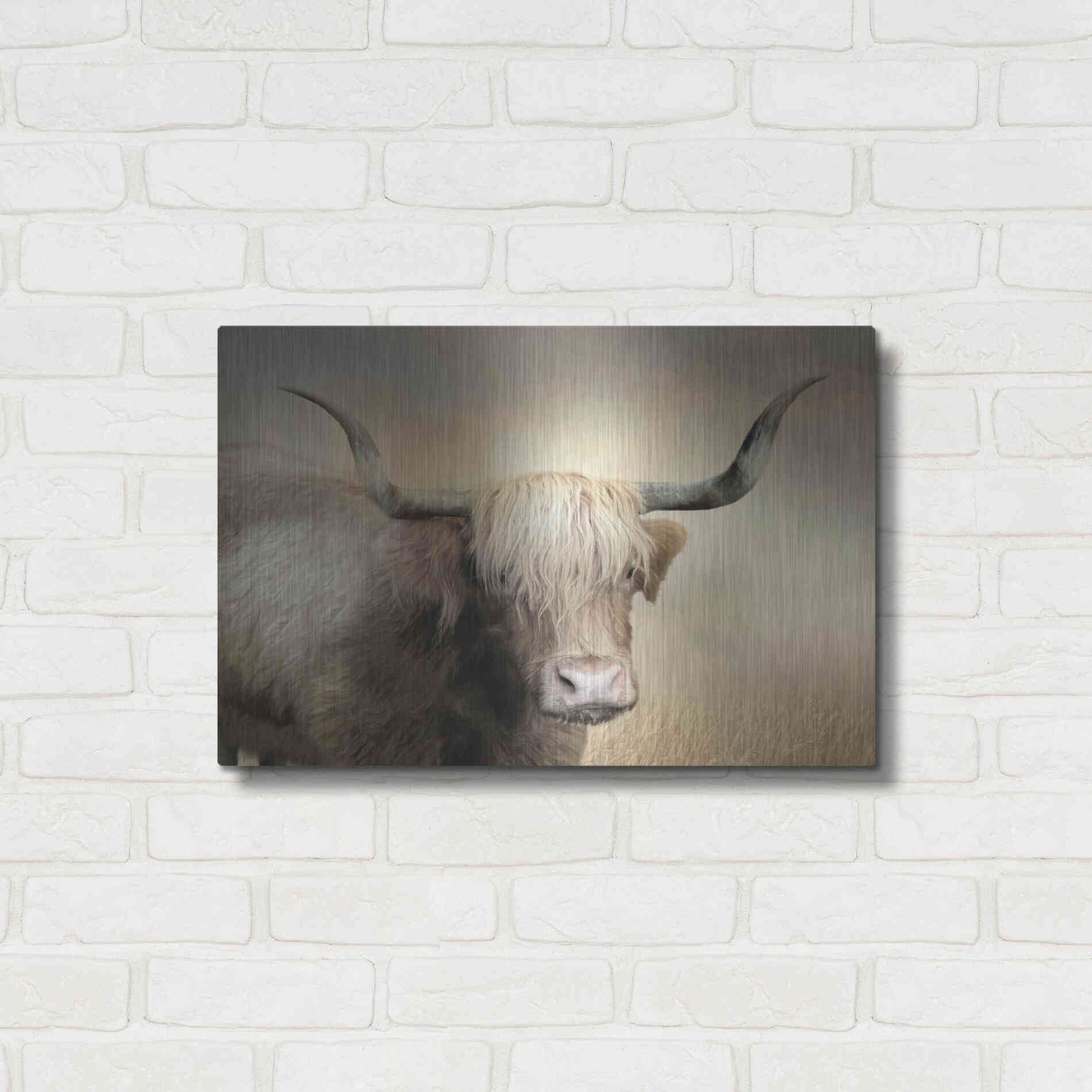 Luxe Metal Art 'Highland Cow in Golden Grass' by Lori Deiter, Metal Wall Art,24x16