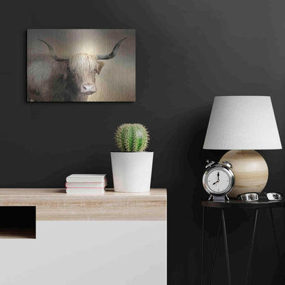 Luxe Metal Art 'Highland Cow in Golden Grass' by Lori Deiter, Metal Wall Art,24x16