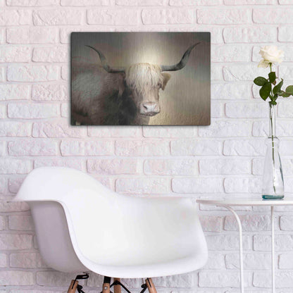 Luxe Metal Art 'Highland Cow in Golden Grass' by Lori Deiter, Metal Wall Art,24x16