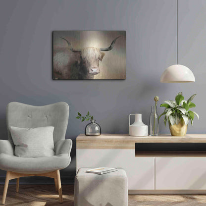 Luxe Metal Art 'Highland Cow in Golden Grass' by Lori Deiter, Metal Wall Art,24x16