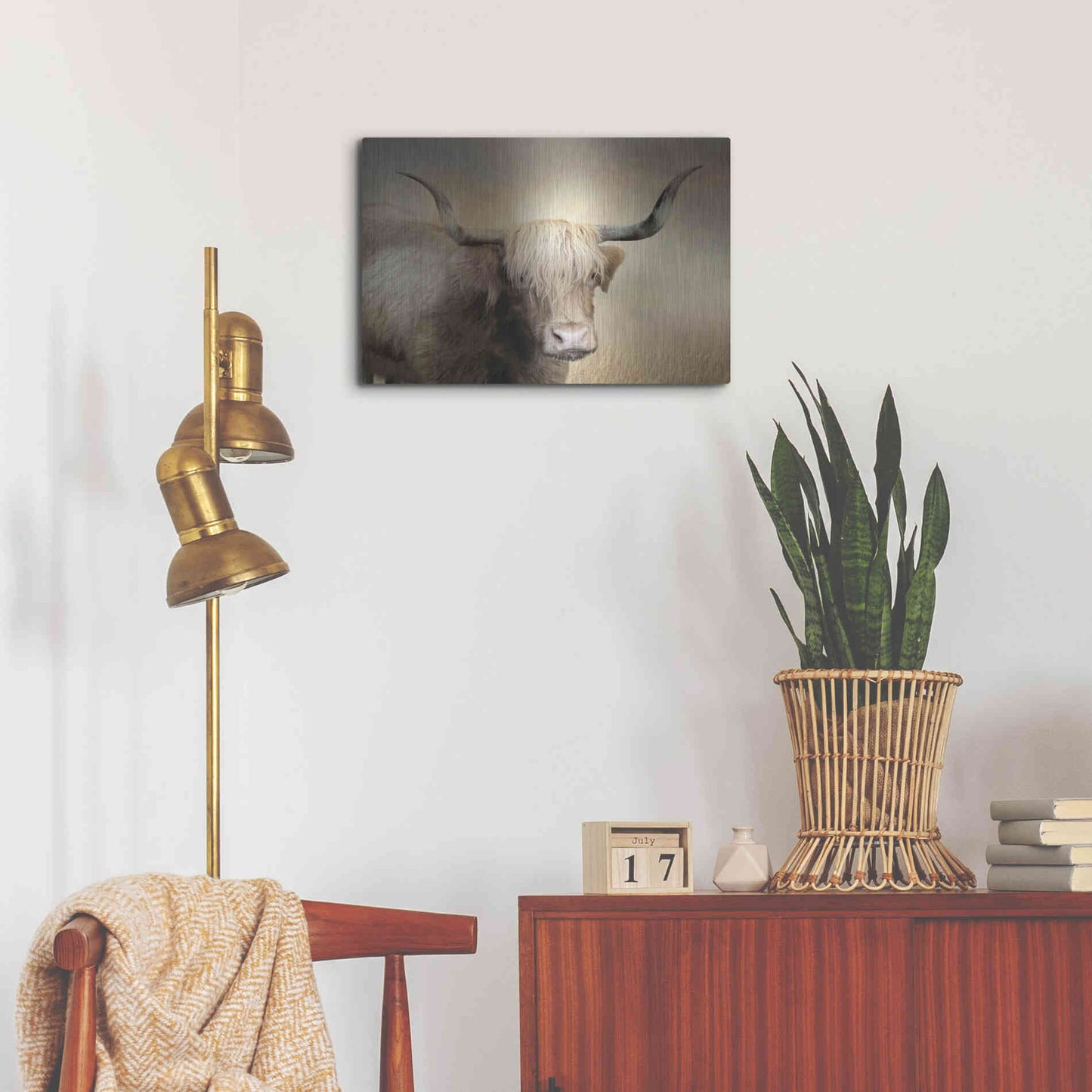 Luxe Metal Art 'Highland Cow in Golden Grass' by Lori Deiter, Metal Wall Art,24x16