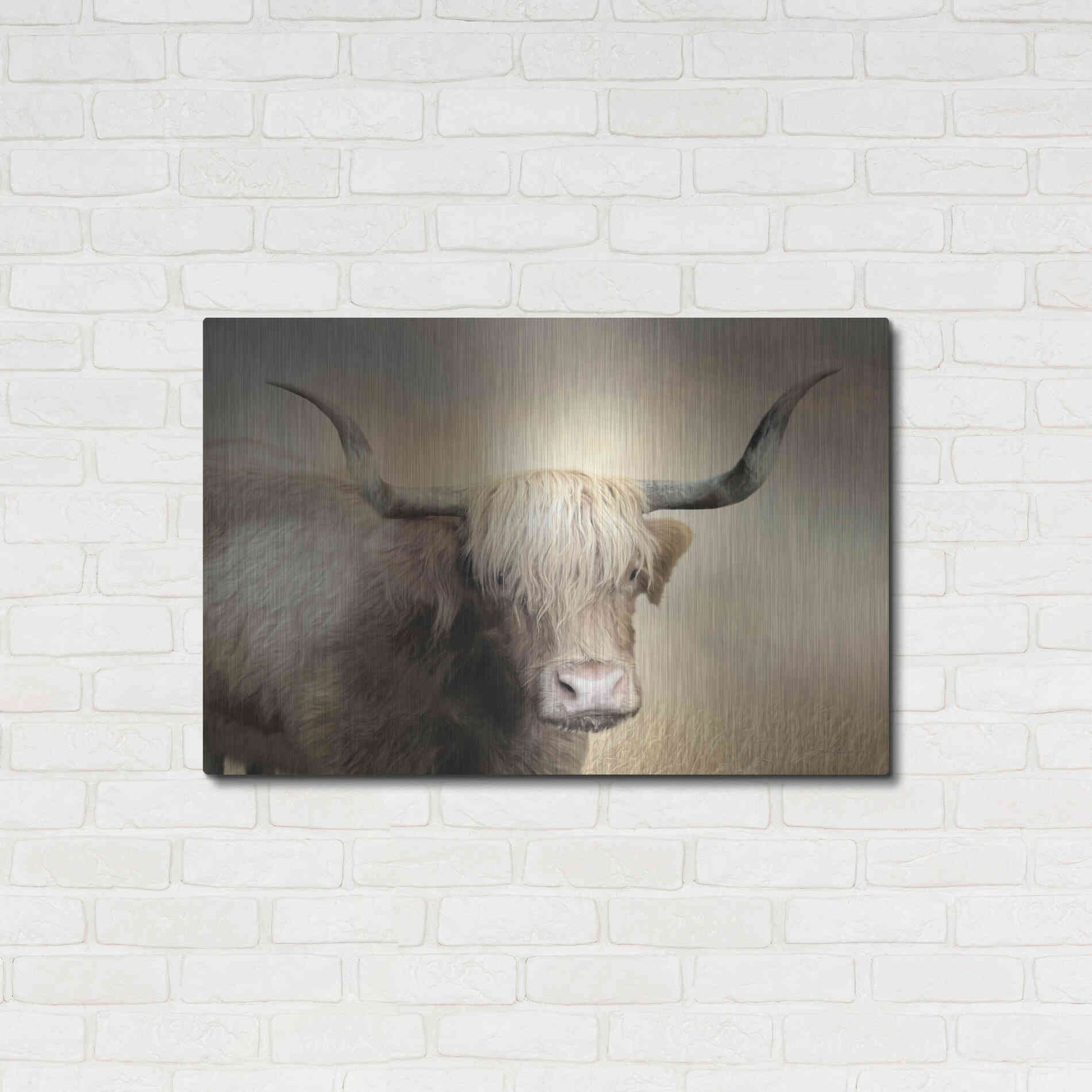 Luxe Metal Art 'Highland Cow in Golden Grass' by Lori Deiter, Metal Wall Art,36x24