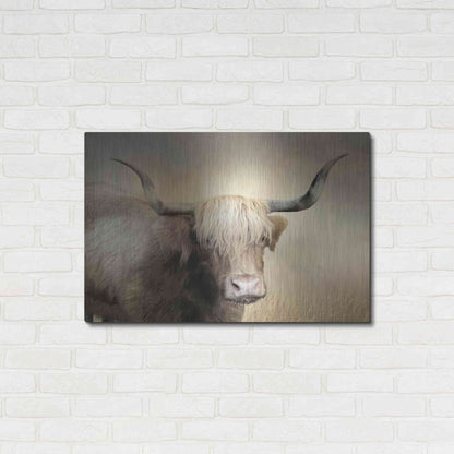 Luxe Metal Art 'Highland Cow in Golden Grass' by Lori Deiter, Metal Wall Art,36x24