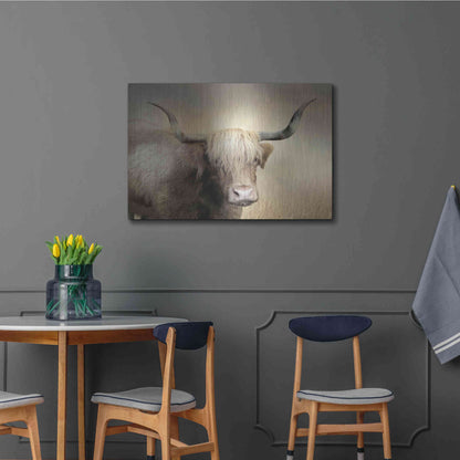 Luxe Metal Art 'Highland Cow in Golden Grass' by Lori Deiter, Metal Wall Art,36x24