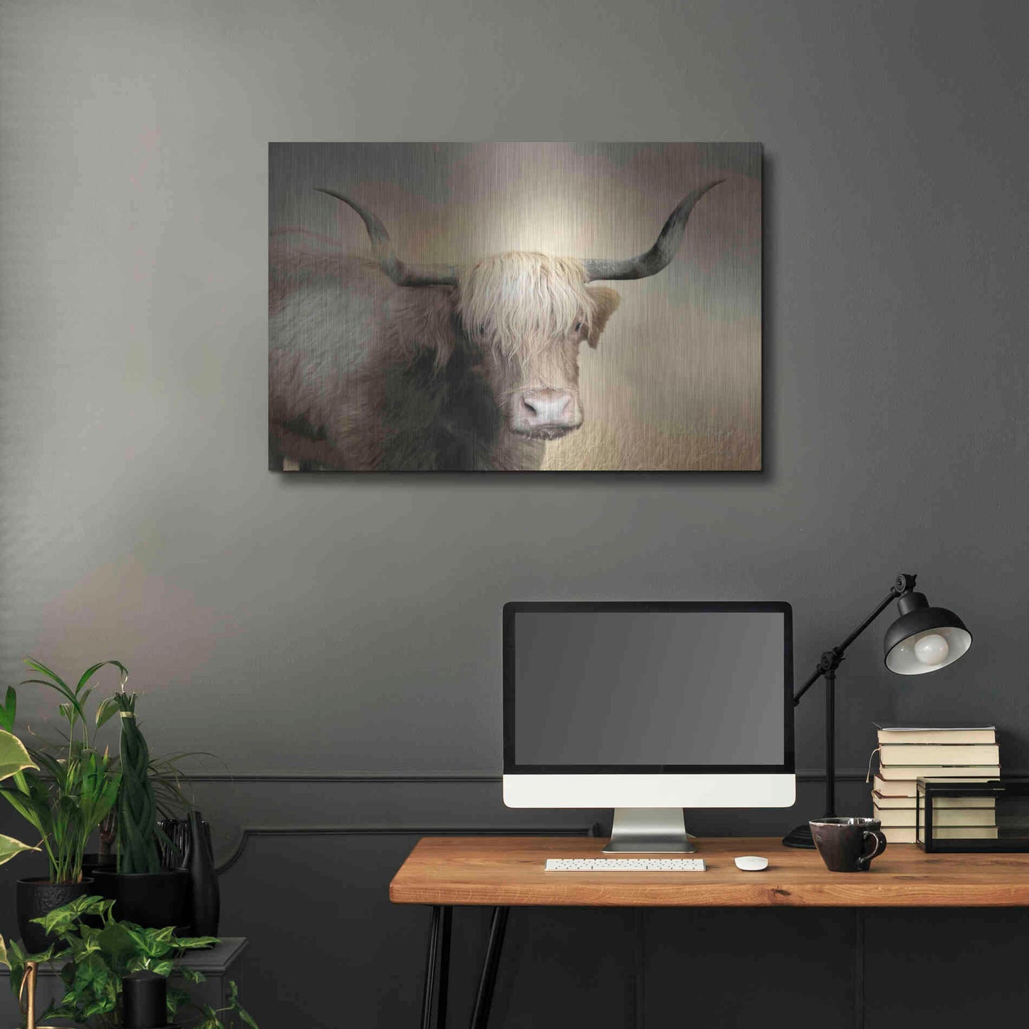 Luxe Metal Art 'Highland Cow in Golden Grass' by Lori Deiter, Metal Wall Art,36x24
