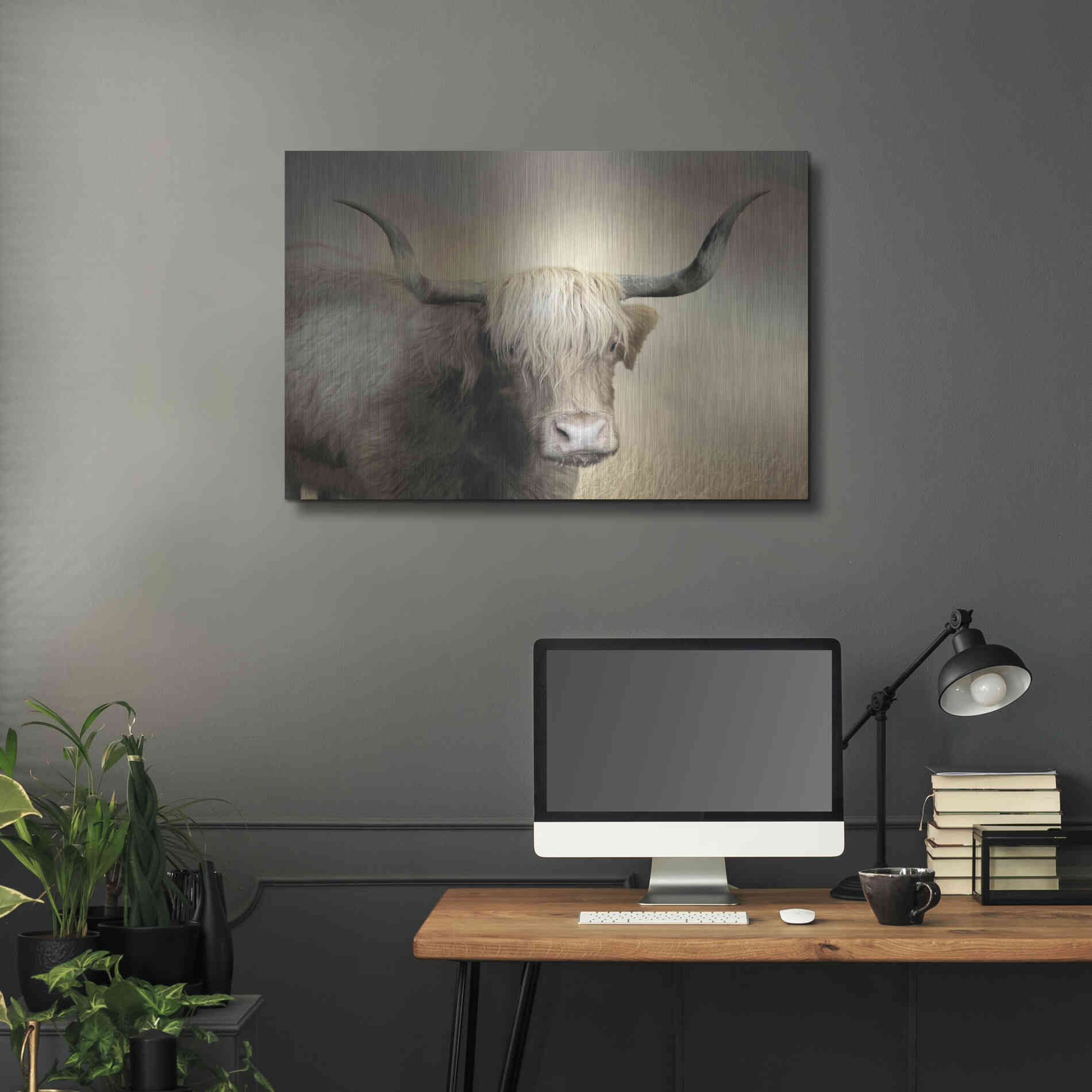 Luxe Metal Art 'Highland Cow in Golden Grass' by Lori Deiter, Metal Wall Art,36x24