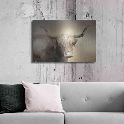Luxe Metal Art 'Highland Cow in Golden Grass' by Lori Deiter, Metal Wall Art,36x24