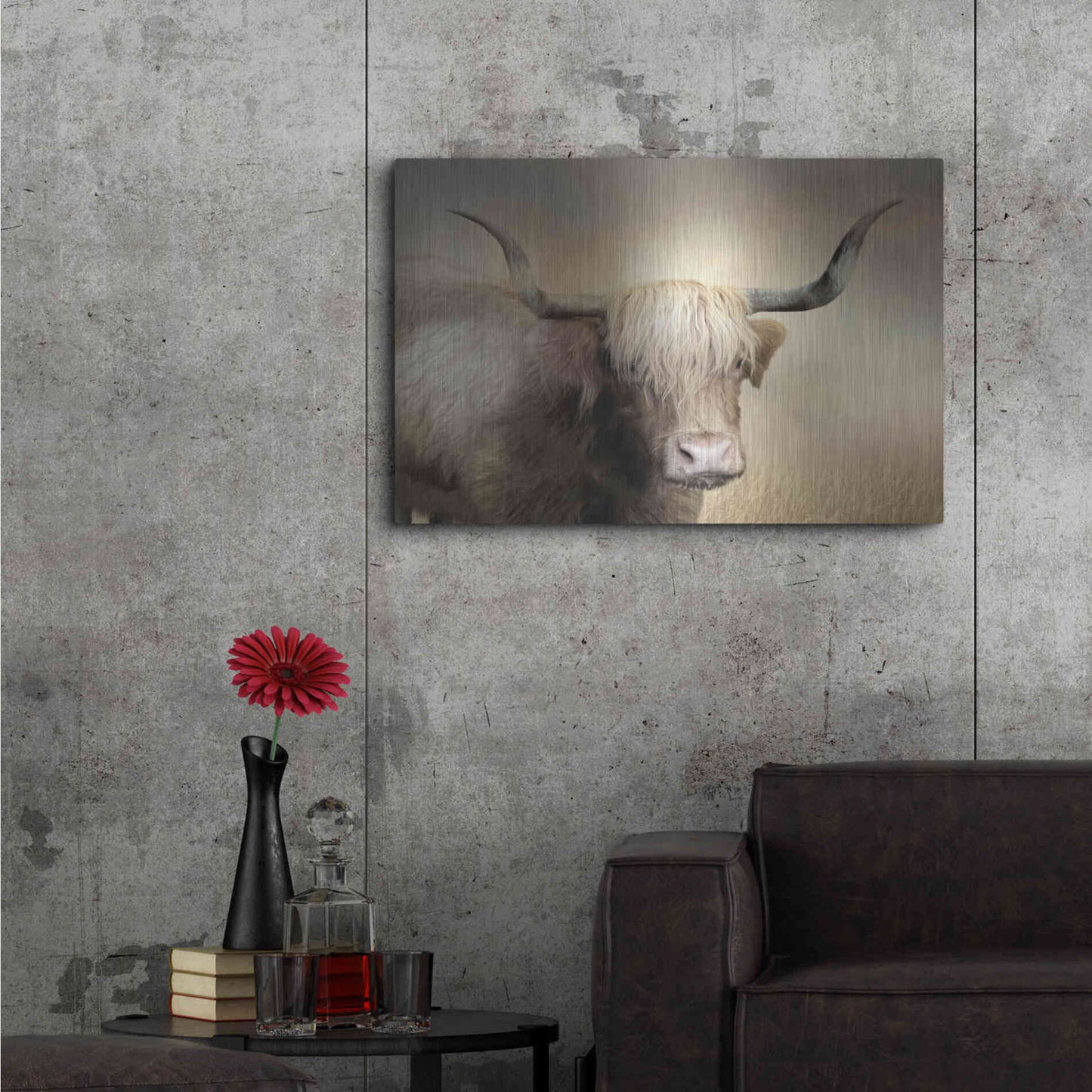 Luxe Metal Art 'Highland Cow in Golden Grass' by Lori Deiter, Metal Wall Art,36x24