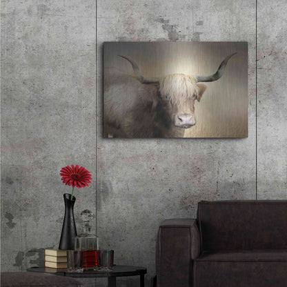 Luxe Metal Art 'Highland Cow in Golden Grass' by Lori Deiter, Metal Wall Art,36x24