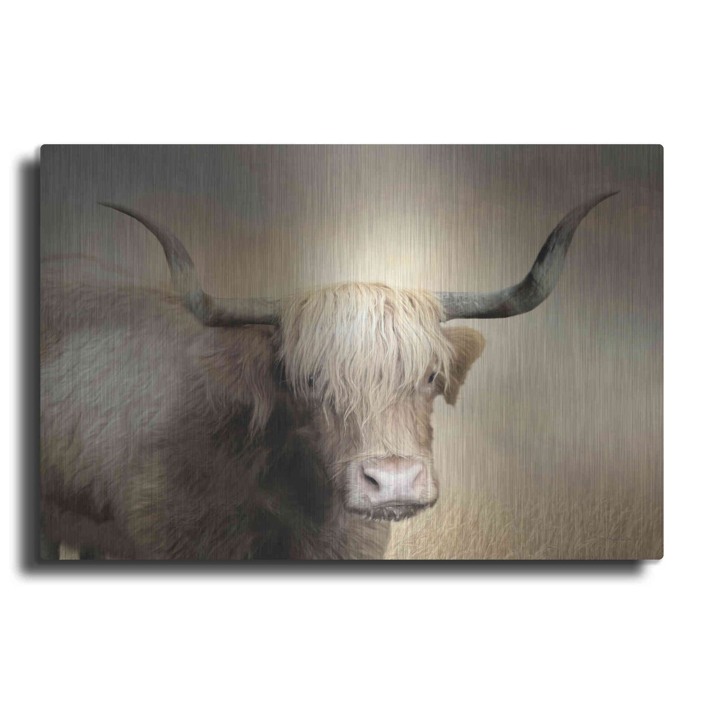 Luxe Metal Art 'Highland Cow in Golden Grass' by Lori Deiter, Metal Wall Art