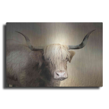 Luxe Metal Art 'Highland Cow in Golden Grass' by Lori Deiter, Metal Wall Art