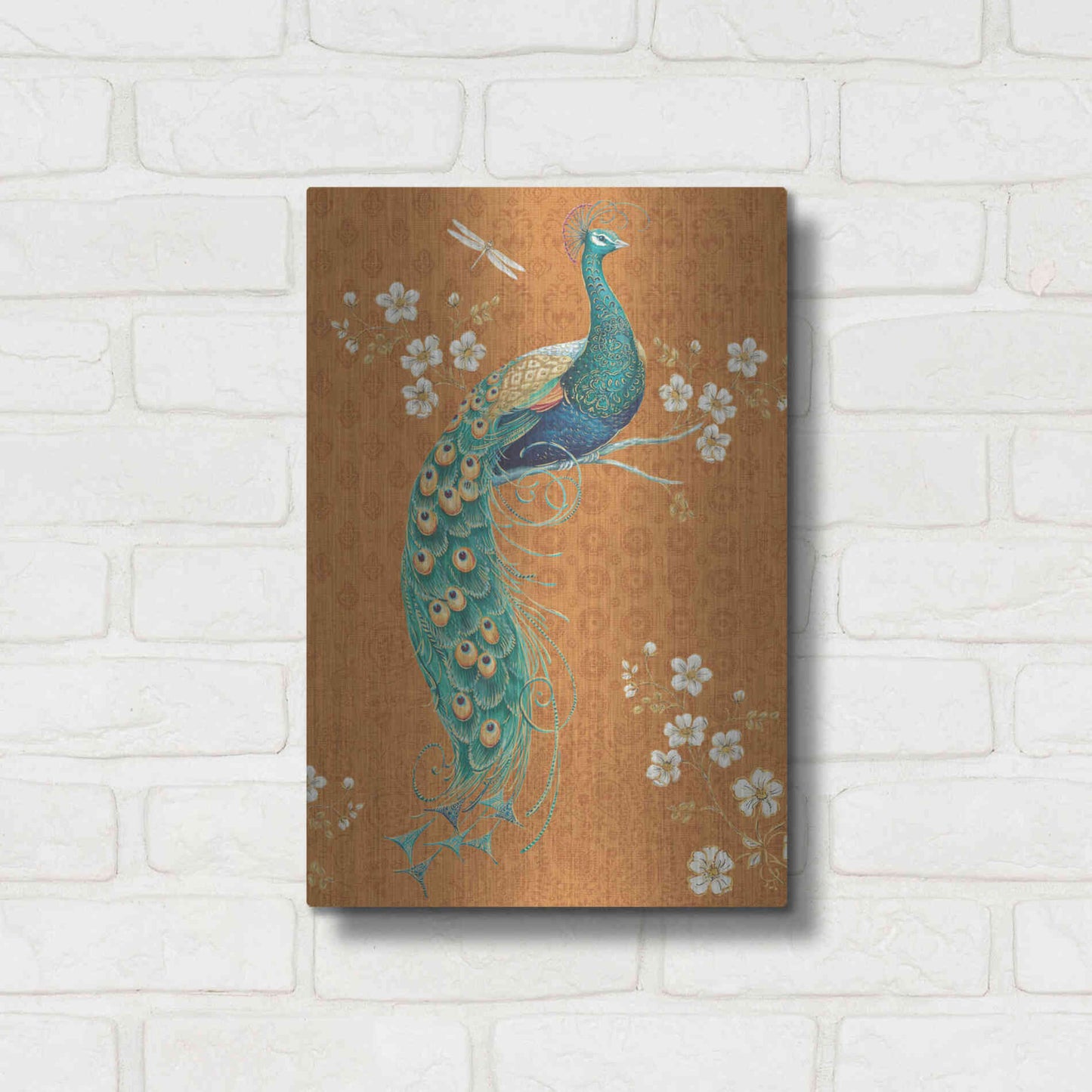 Luxe Metal Art 'Ornate Peacock IX Spice' by Daphne Brissonet, Metal Wall Art,12x16