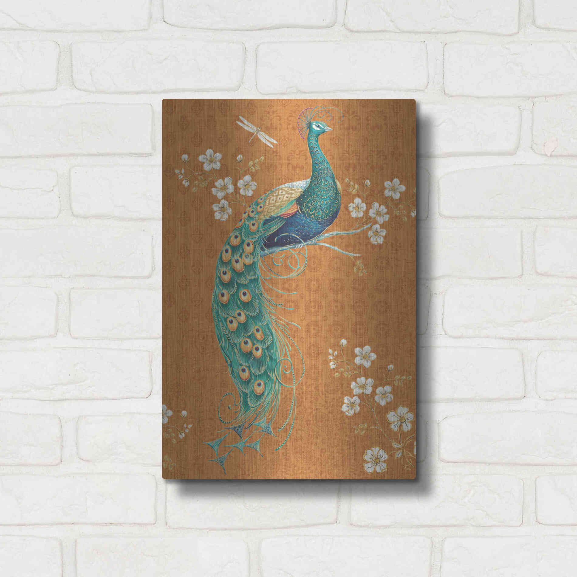 Luxe Metal Art 'Ornate Peacock IX Spice' by Daphne Brissonet, Metal Wall Art,12x16