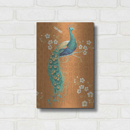 Luxe Metal Art 'Ornate Peacock IX Spice' by Daphne Brissonet, Metal Wall Art,12x16