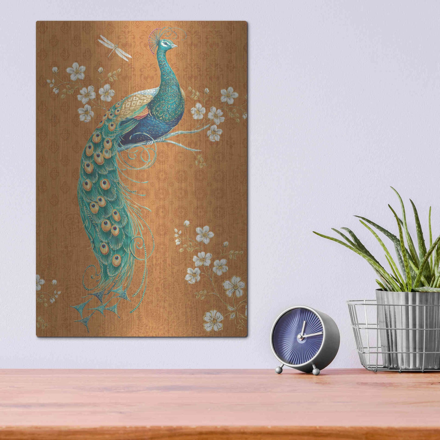 Luxe Metal Art 'Ornate Peacock IX Spice' by Daphne Brissonet, Metal Wall Art,12x16