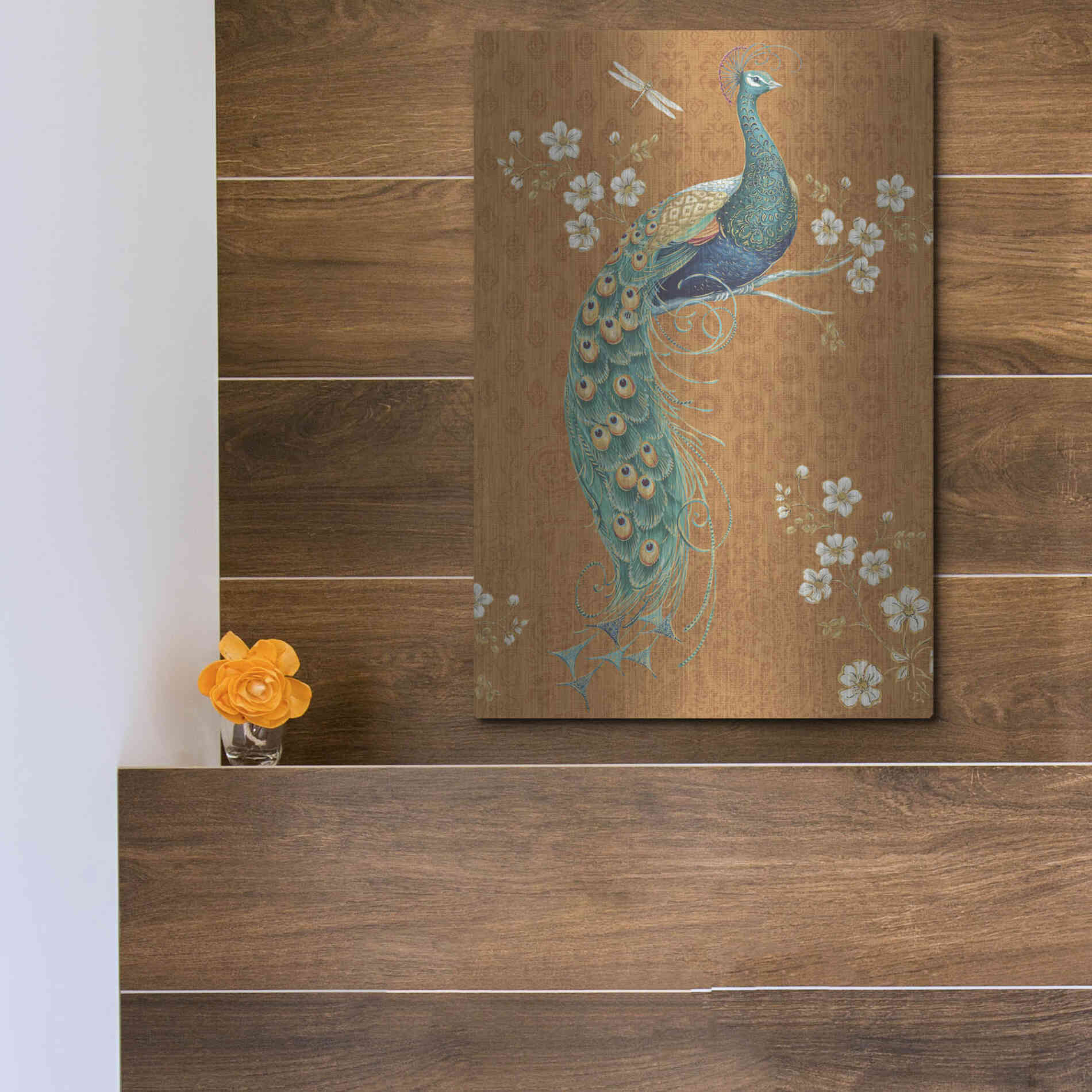Luxe Metal Art 'Ornate Peacock IX Spice' by Daphne Brissonet, Metal Wall Art,12x16