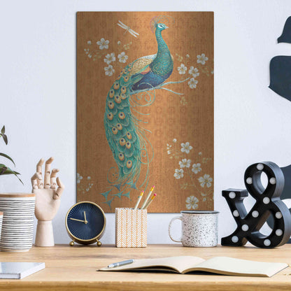 Luxe Metal Art 'Ornate Peacock IX Spice' by Daphne Brissonet, Metal Wall Art,12x16