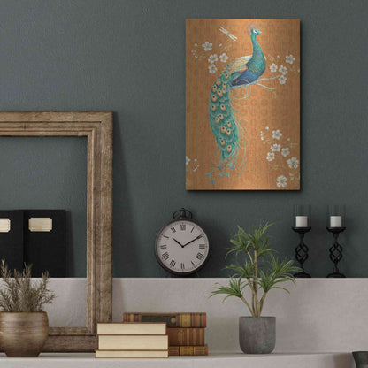 Luxe Metal Art 'Ornate Peacock IX Spice' by Daphne Brissonet, Metal Wall Art,12x16