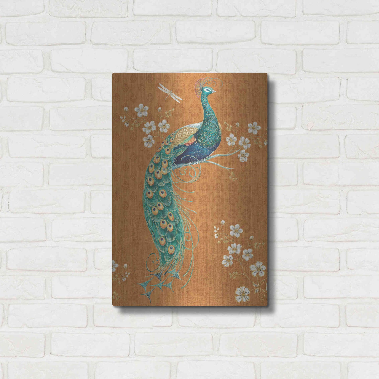 Luxe Metal Art 'Ornate Peacock IX Spice' by Daphne Brissonet, Metal Wall Art,16x24