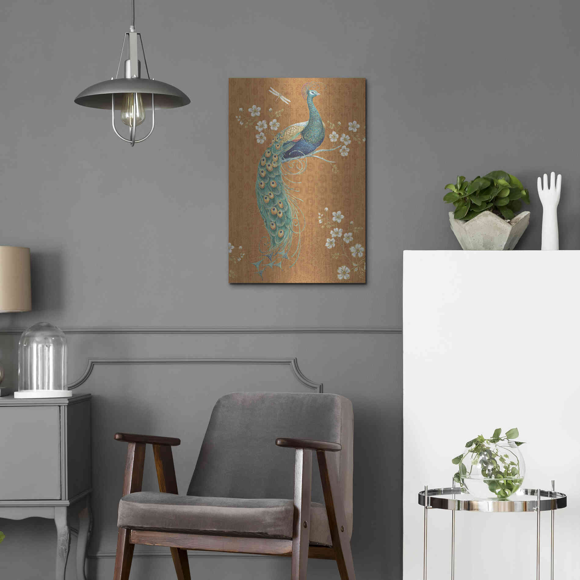 Luxe Metal Art 'Ornate Peacock IX Spice' by Daphne Brissonet, Metal Wall Art,16x24