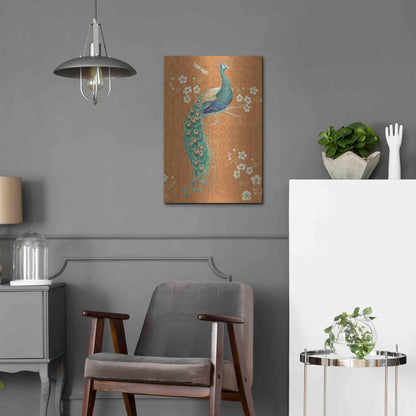 Luxe Metal Art 'Ornate Peacock IX Spice' by Daphne Brissonet, Metal Wall Art,16x24