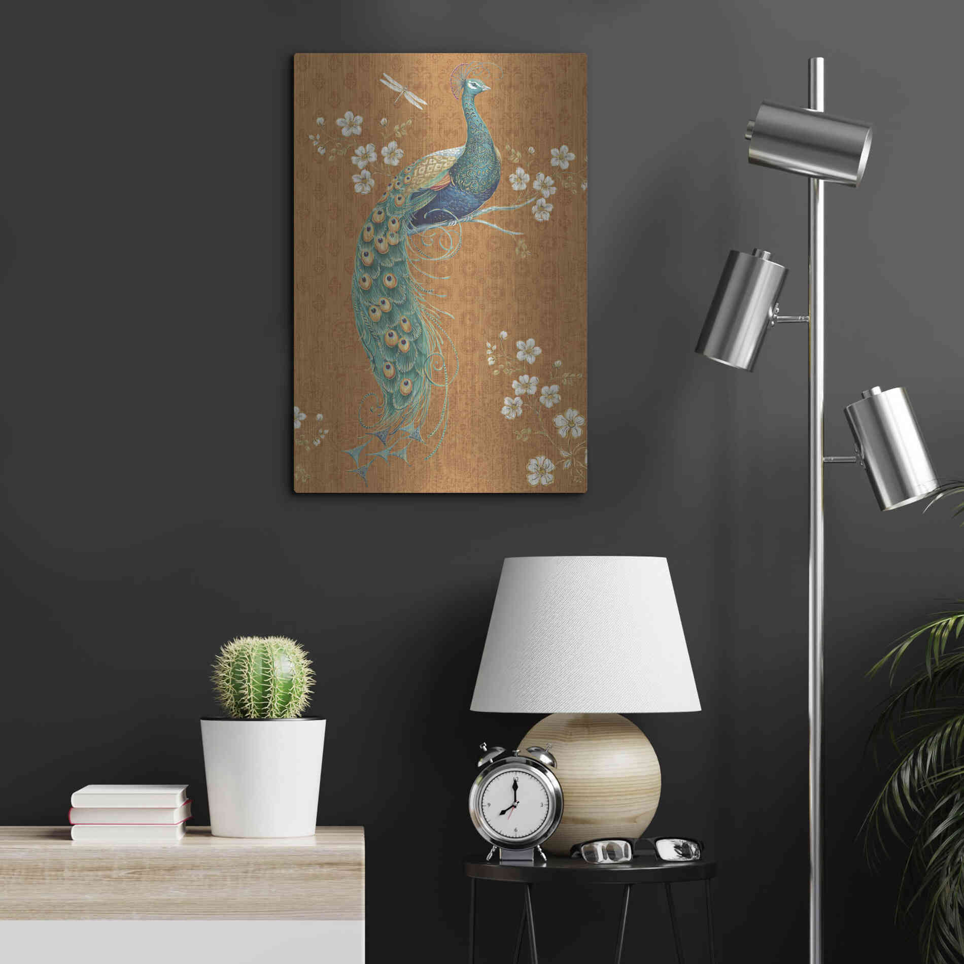Luxe Metal Art 'Ornate Peacock IX Spice' by Daphne Brissonet, Metal Wall Art,16x24